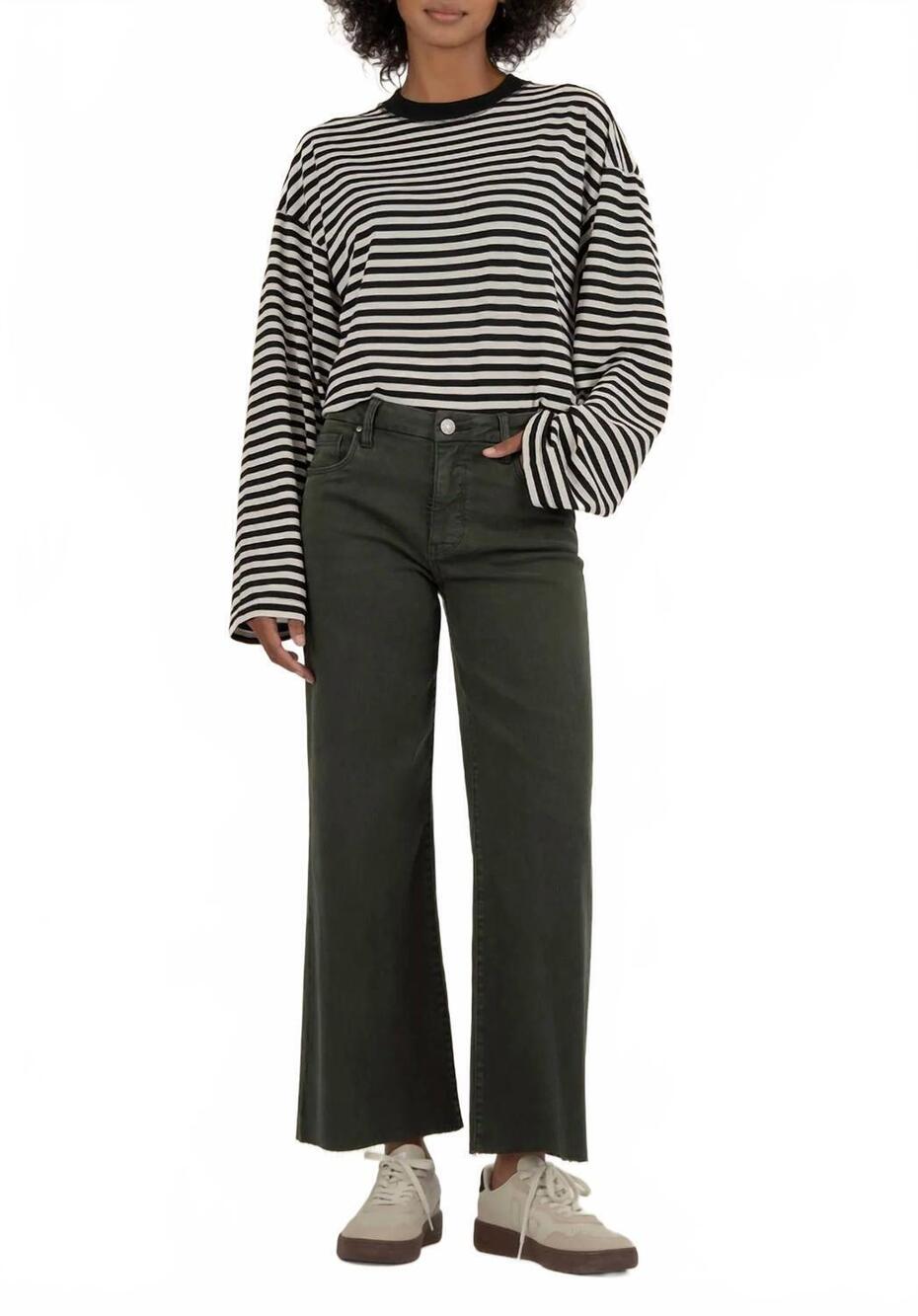 NEW KUT FROM THE KLOTH meg high rise fab ab wide leg jeans in sherwood forest - Picture 1 of 5